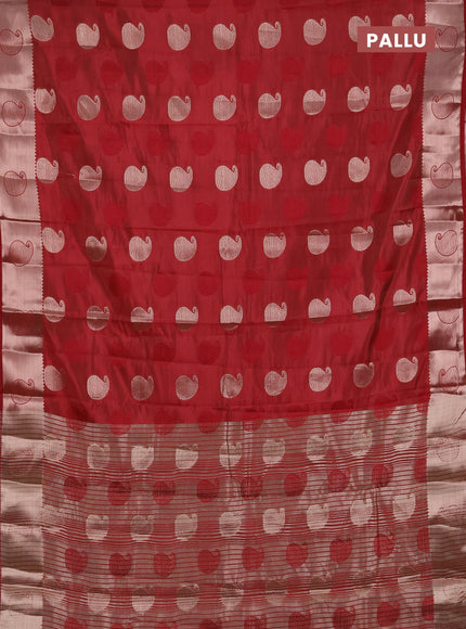 Semi raw silk saree maroon with allover thread & zari woven buttas and zari woven butta border