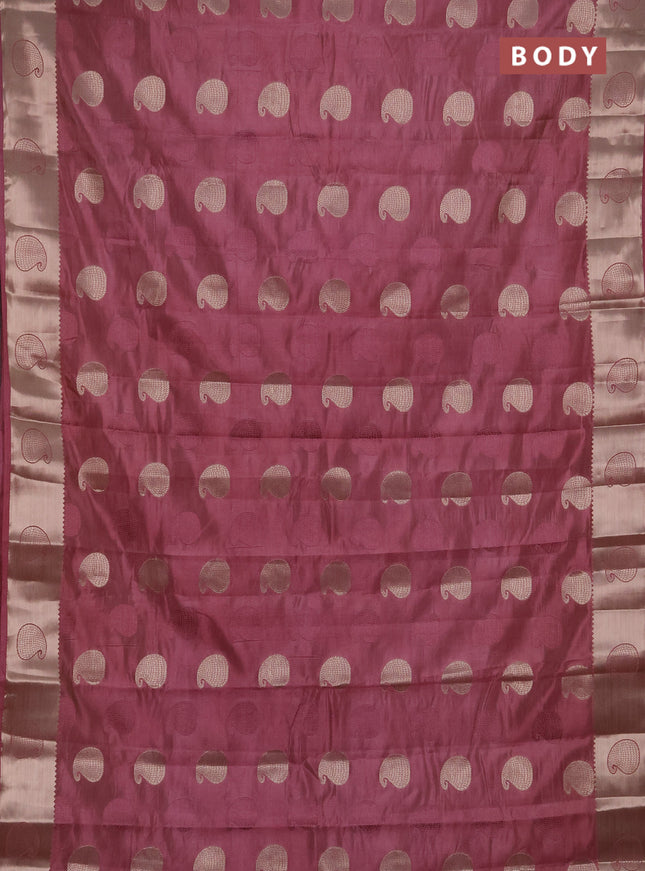 Semi raw silk saree mauve pink with allover thread & zari woven buttas and zari woven butta border