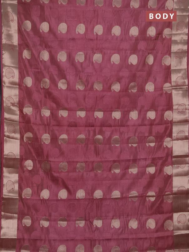 Semi raw silk saree mauve pink with allover thread & zari woven buttas and zari woven butta border