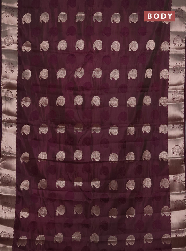 Semi raw silk saree deep purple with allover thread & zari woven buttas and zari woven butta border