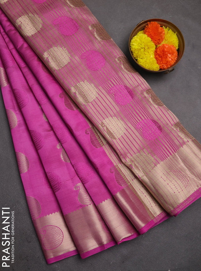 Semi raw silk saree pink shade with allover thread & zari woven buttas and zari woven butta border