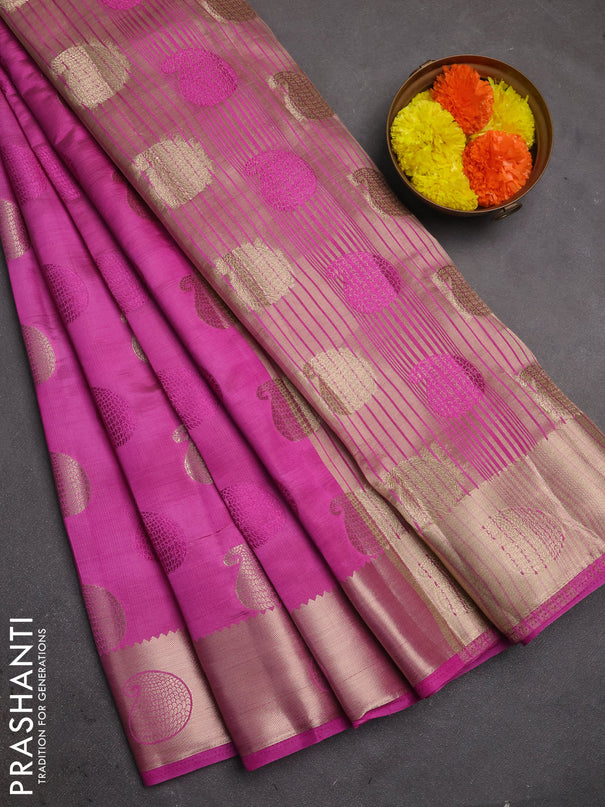 Semi raw silk saree pink shade with allover thread & zari woven buttas and zari woven butta border