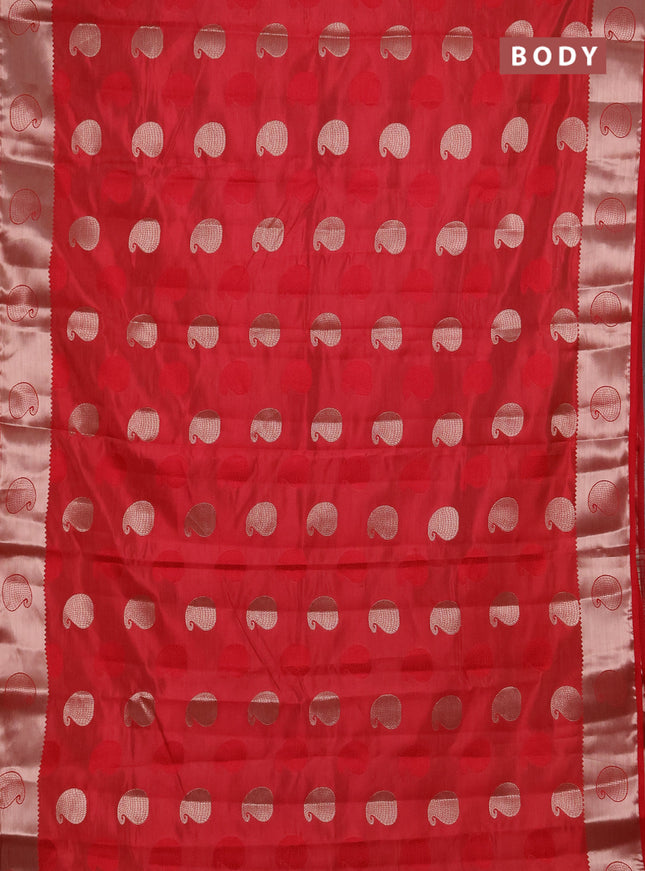 Semi raw silk saree red with allover thread & zari woven buttas and zari woven butta border