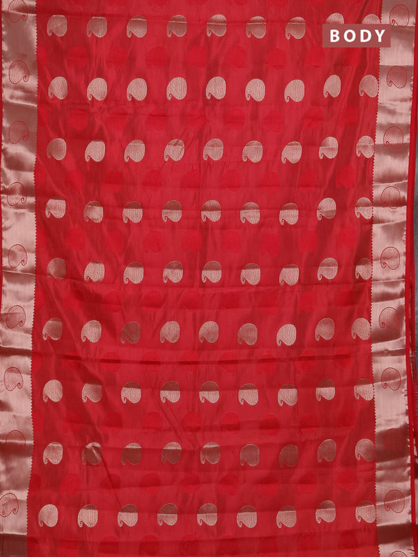 Semi raw silk saree red with allover thread & zari woven buttas and zari woven butta border