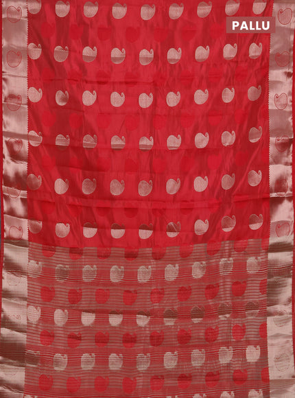 Semi raw silk saree red with allover thread & zari woven buttas and zari woven butta border
