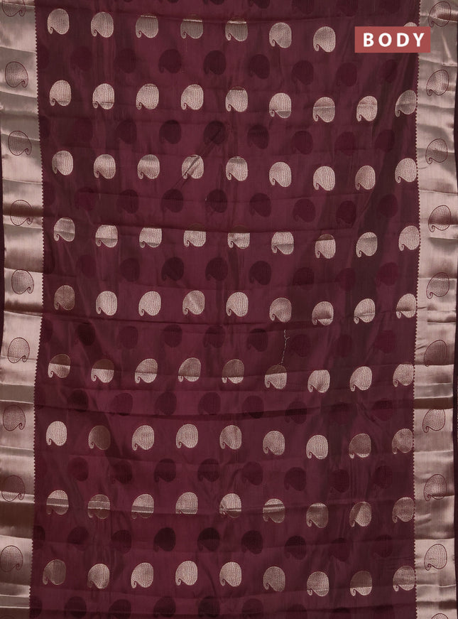 Semi raw silk saree deep wine shade with allover thread & zari woven buttas and zari woven butta border