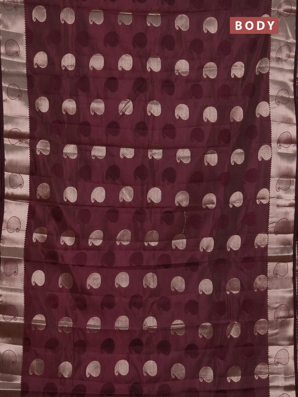 Semi raw silk saree deep wine shade with allover thread & zari woven buttas and zari woven butta border