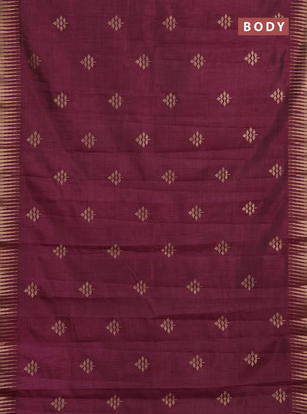Semi raw silk saree wine shade with allover thread & zari woven buttas and temple zari woven border