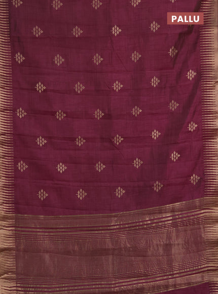 Semi raw silk saree wine shade with allover thread & zari woven buttas and temple zari woven border