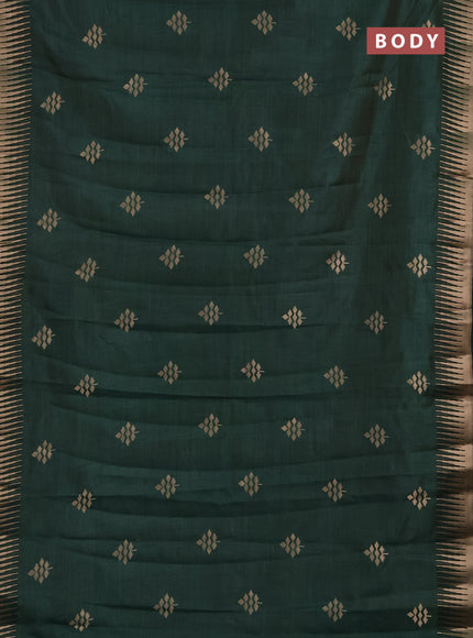 Semi raw silk saree bottle green with allover thread & zari woven buttas and temple zari woven border