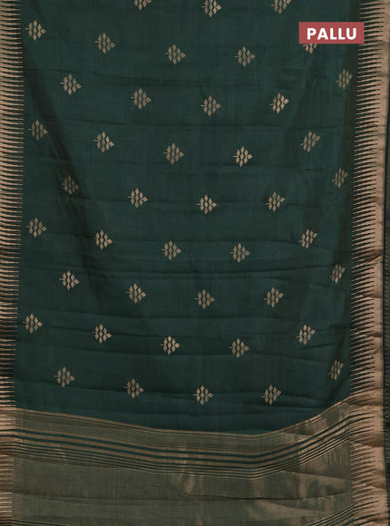Semi raw silk saree bottle green with allover thread & zari woven buttas and temple zari woven border
