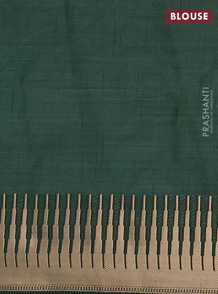 Semi raw silk saree bottle green with allover thread & zari woven buttas and temple zari woven border