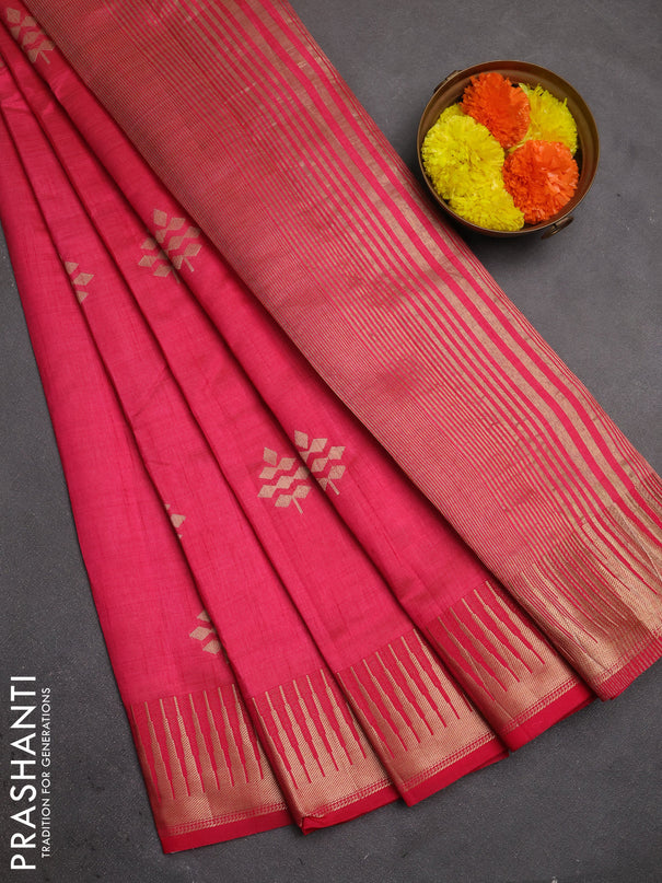 Semi raw silk saree pink with allover thread & zari woven buttas and temple zari woven border