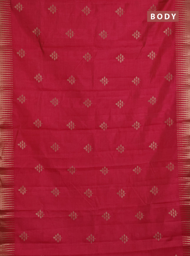 Semi raw silk saree pink with allover thread & zari woven buttas and temple zari woven border