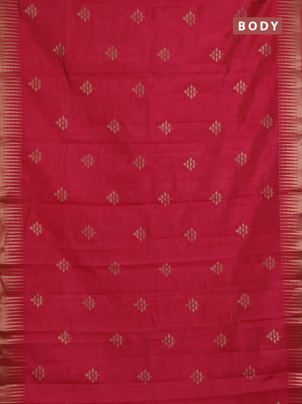 Semi raw silk saree pink with allover thread & zari woven buttas and temple zari woven border