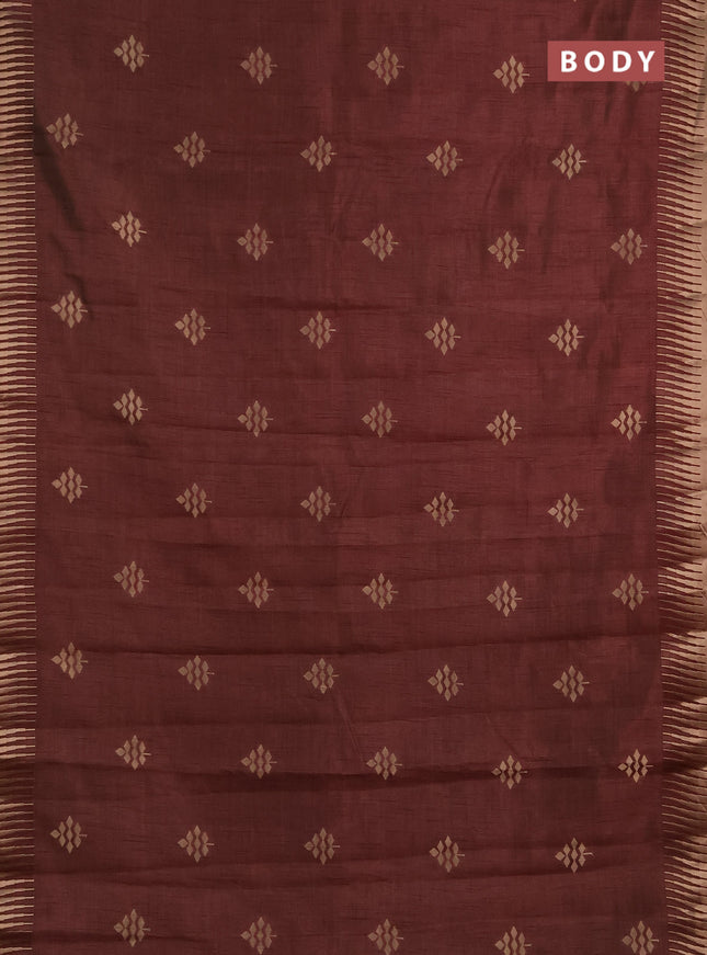 Semi raw silk saree coffee brown with allover thread & zari woven buttas and temple zari woven border