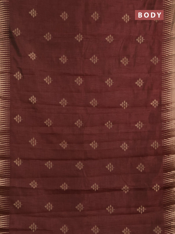 Semi raw silk saree coffee brown with allover thread & zari woven buttas and temple zari woven border