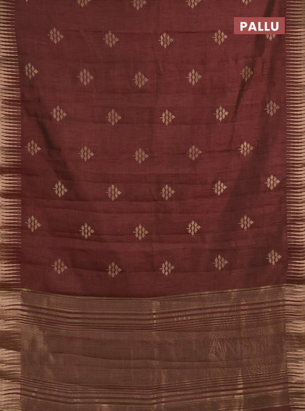 Semi raw silk saree coffee brown with allover thread & zari woven buttas and temple zari woven border