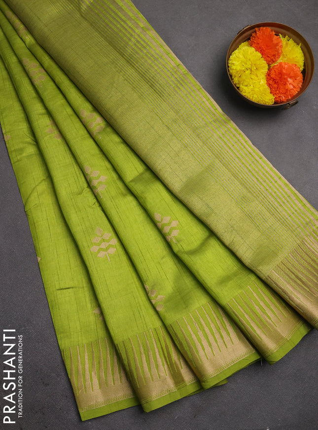 Semi raw silk saree light green with allover thread & zari woven buttas and temple zari woven border