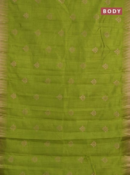 Semi raw silk saree light green with allover thread & zari woven buttas and temple zari woven border