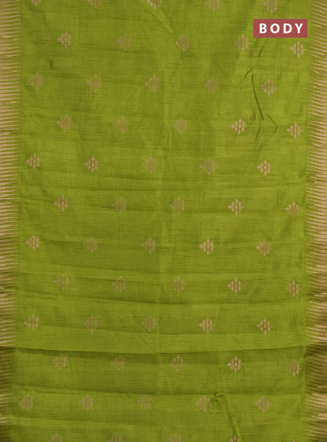 Semi raw silk saree light green with allover thread & zari woven buttas and temple zari woven border