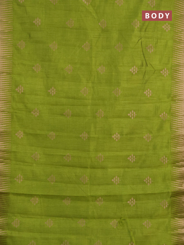Semi raw silk saree light green with allover thread & zari woven buttas and temple zari woven border