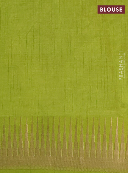 Semi raw silk saree light green with allover thread & zari woven buttas and temple zari woven border