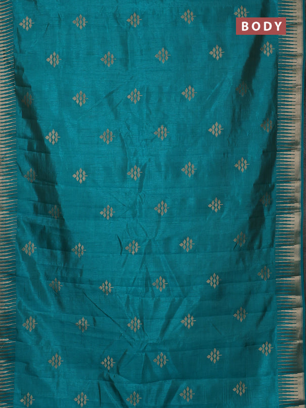 Semi raw silk saree teal green with allover thread & zari woven buttas and temple zari woven border