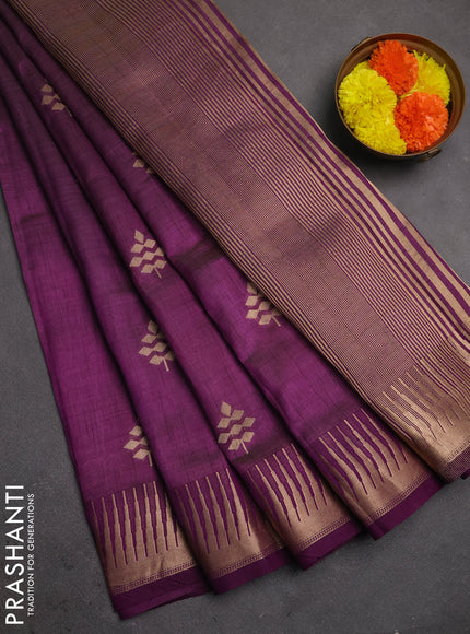 Semi raw silk saree deep purple with allover thread & zari woven buttas and temple zari woven border