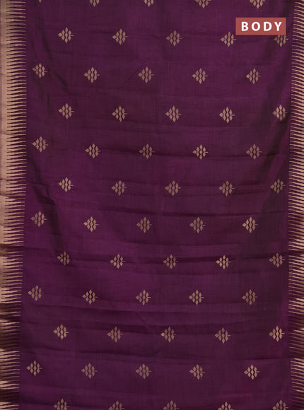 Semi raw silk saree deep purple with allover thread & zari woven buttas and temple zari woven border