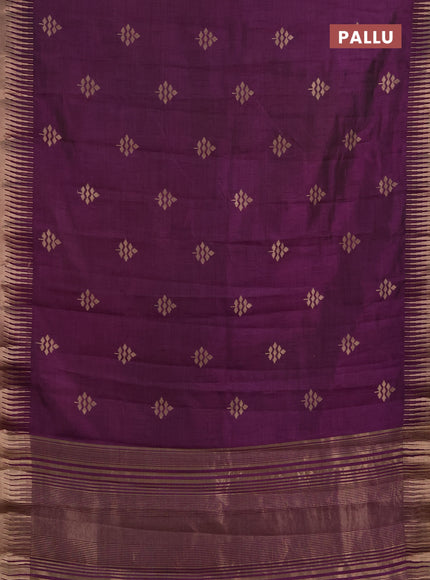Semi raw silk saree deep purple with allover thread & zari woven buttas and temple zari woven border