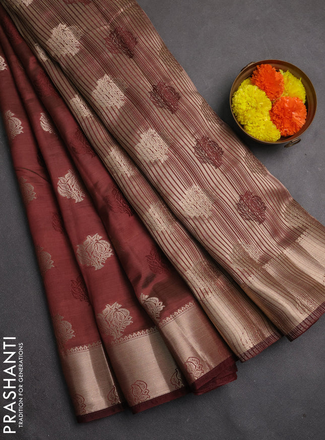 Semi raw silk saree coffee brown with allover thread & zari woven buttas and zari woven border