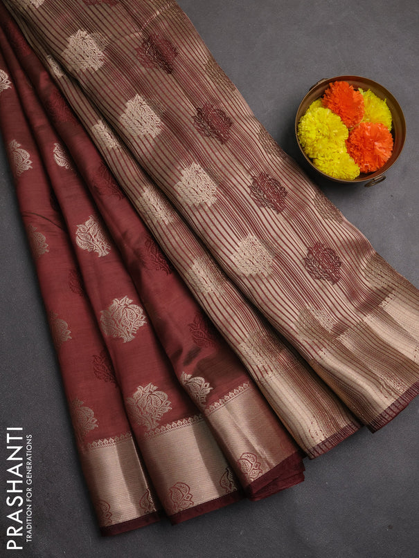 Semi raw silk saree coffee brown with allover thread & zari woven buttas and zari woven border