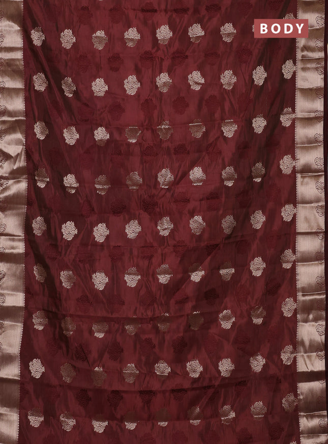 Semi raw silk saree coffee brown with allover thread & zari woven buttas and zari woven border