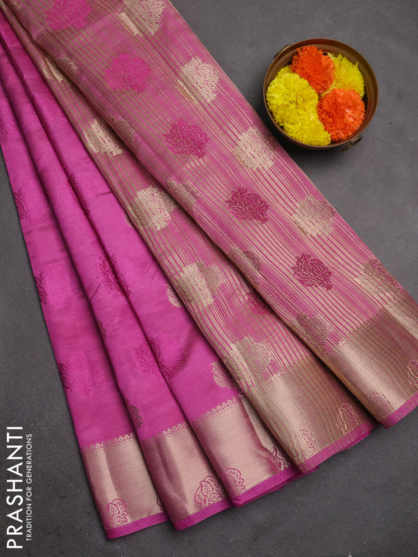Semi raw silk saree pink shade with allover thread & zari woven buttas and zari woven border