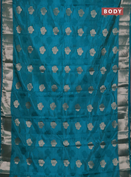 Semi raw silk saree teal green with allover thread & zari woven buttas and zari woven border