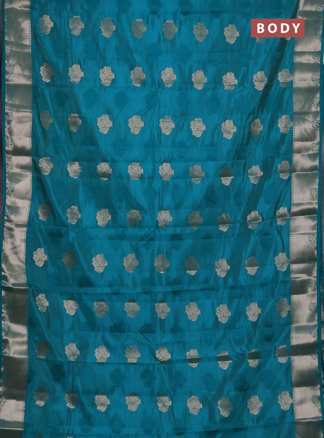 Semi raw silk saree teal green with allover thread & zari woven buttas and zari woven border