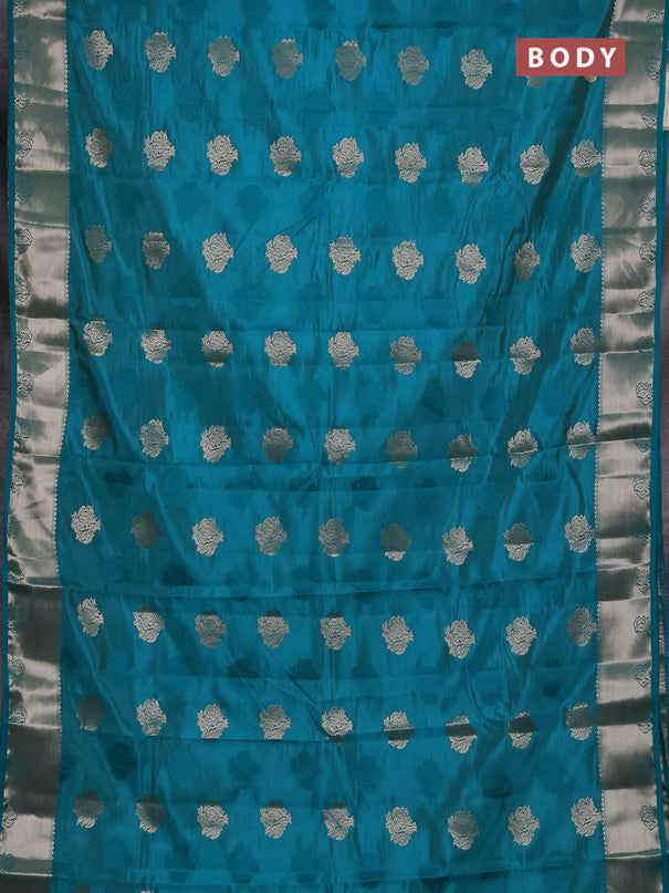 Semi raw silk saree teal green with allover thread & zari woven buttas and zari woven border