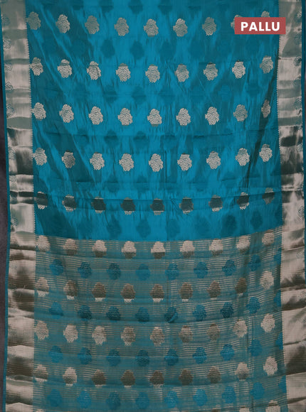 Semi raw silk saree teal green with allover thread & zari woven buttas and zari woven border