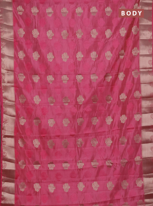 Semi raw silk saree pink with allover thread & zari woven buttas and zari woven border