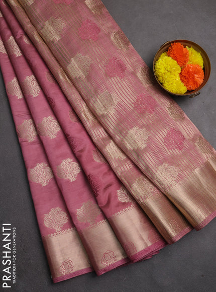Semi raw silk saree mauve pink with allover thread & zari woven buttas and zari woven border