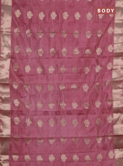 Semi raw silk saree mauve pink with allover thread & zari woven buttas and zari woven border