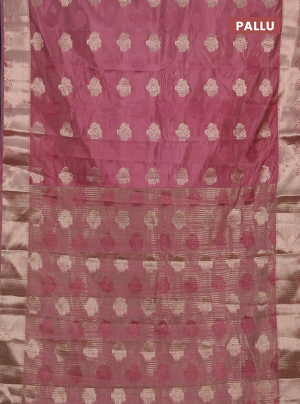 Semi raw silk saree mauve pink with allover thread & zari woven buttas and zari woven border