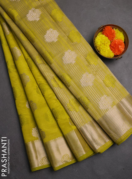 Semi raw silk saree light green with allover thread & zari woven buttas and zari woven border