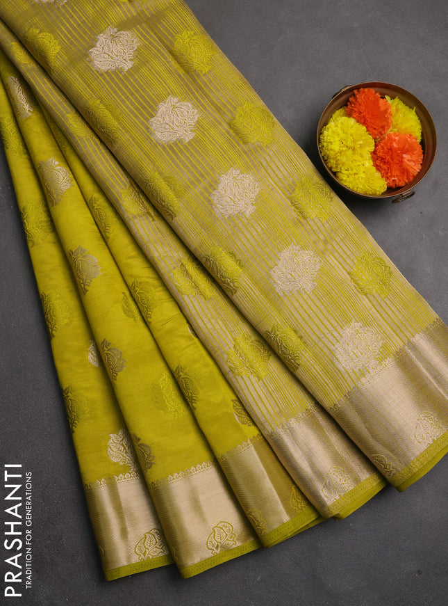 Semi raw silk saree light green with allover thread & zari woven buttas and zari woven border