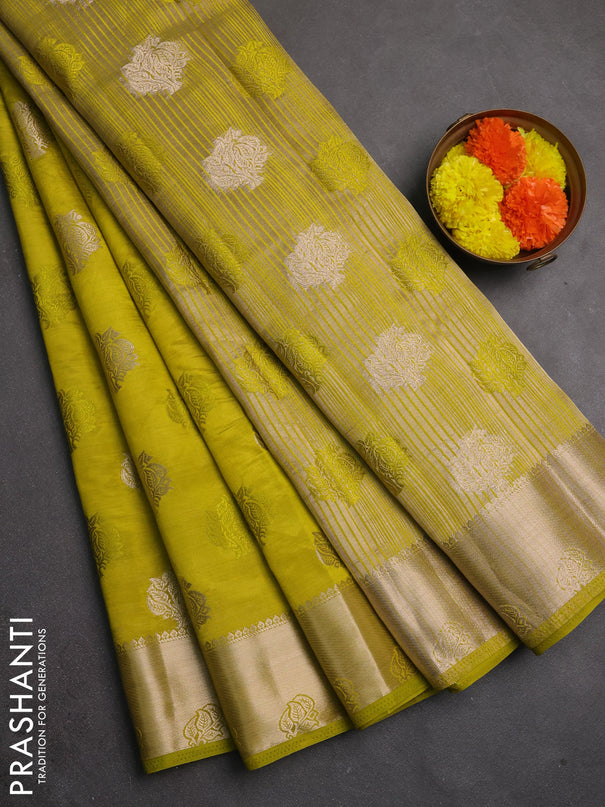Semi raw silk saree light green with allover thread & zari woven buttas and zari woven border