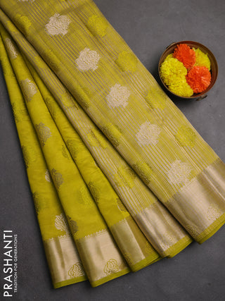 Semi raw silk saree light green with allover thread & zari woven buttas and zari woven border