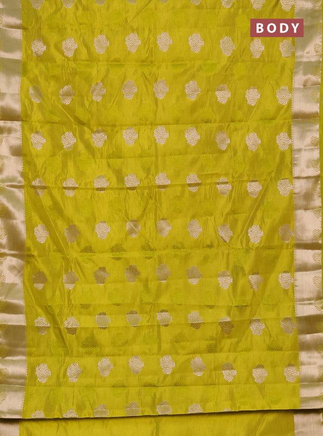 Semi raw silk saree light green with allover thread & zari woven buttas and zari woven border