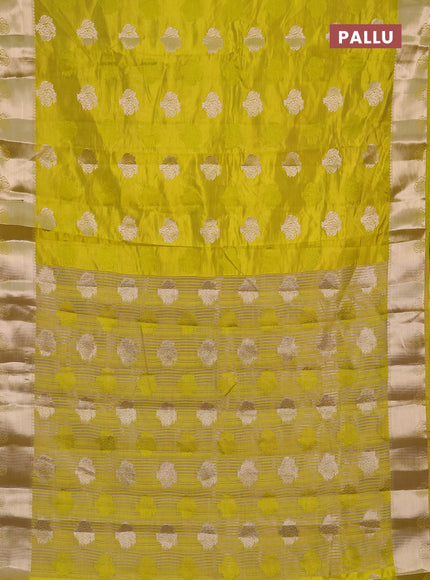 Semi raw silk saree light green with allover thread & zari woven buttas and zari woven border