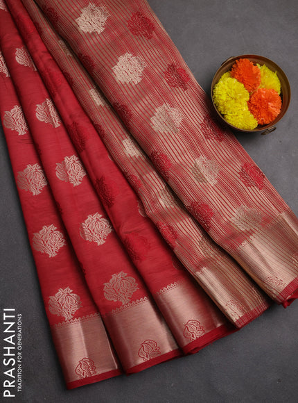 Semi raw silk saree maroon with allover thread & zari woven buttas and zari woven border